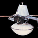 The Viking spacecraft. The top section, with solar panels and rocket motor, is the Orbiter. The lower bulbous section housed the Lander. (NASA)